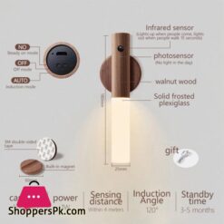 Led Wood Night Light Pir Motion Sensor Magnetic Wall Lamp Usb Rechargeable Lights Home Staircase Bedroom Lamp Bedside Lighting