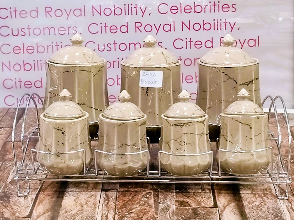 Solecasa Ceramic Canister Set 7 Piece With Metal Stand