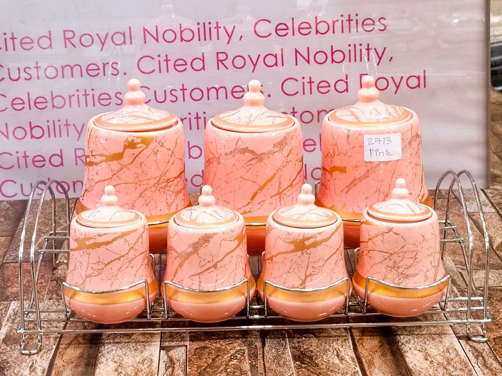 Solecasa Ceramic Canister Set 7 Piece With Metal Stand