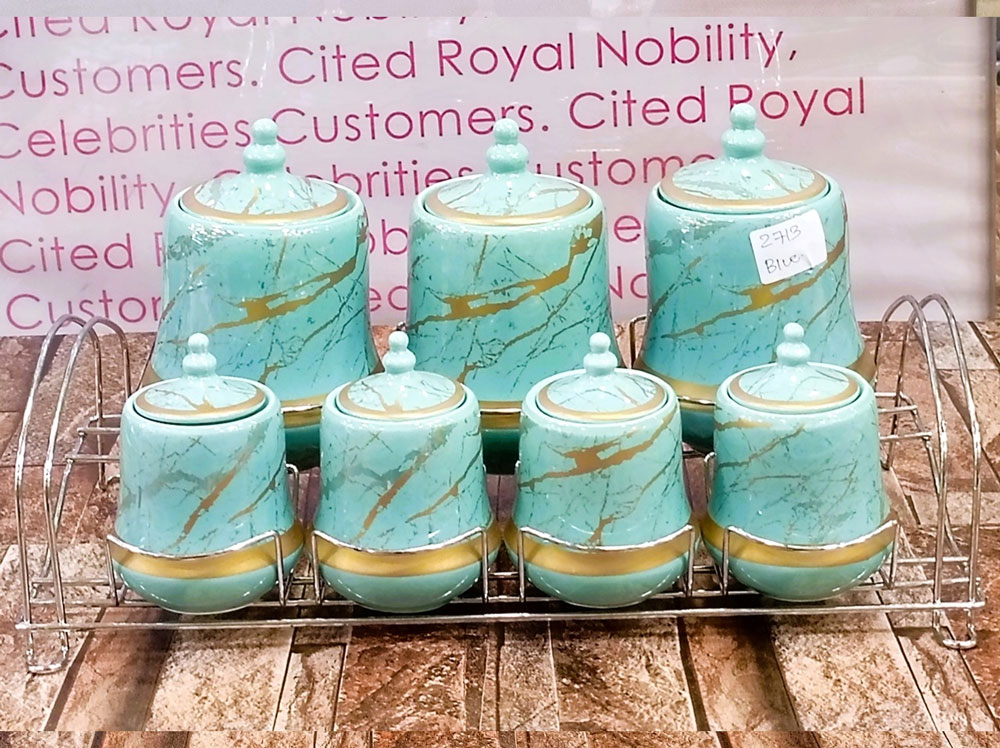 Solecasa Ceramic Canister Set 7 Piece With Metal Stand