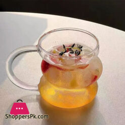Wave Shape Borosilicate Layered Glass Cup With Handle Drinking Glass For Dessert Dinner Fruit Juice Hot Chocolate Milk 450Ml