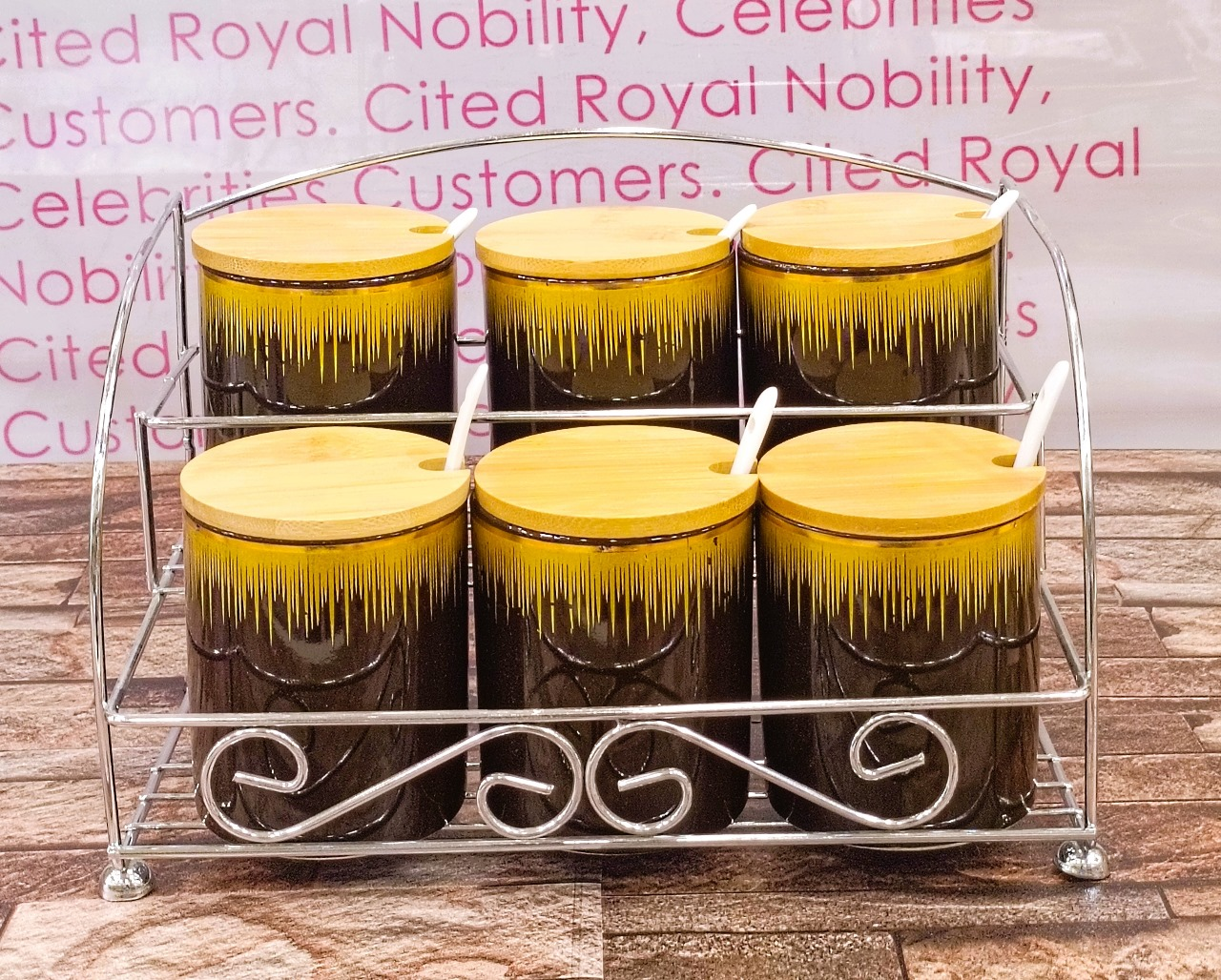 Ceramic Spice Rack Set Of 6 Bamboo Lid