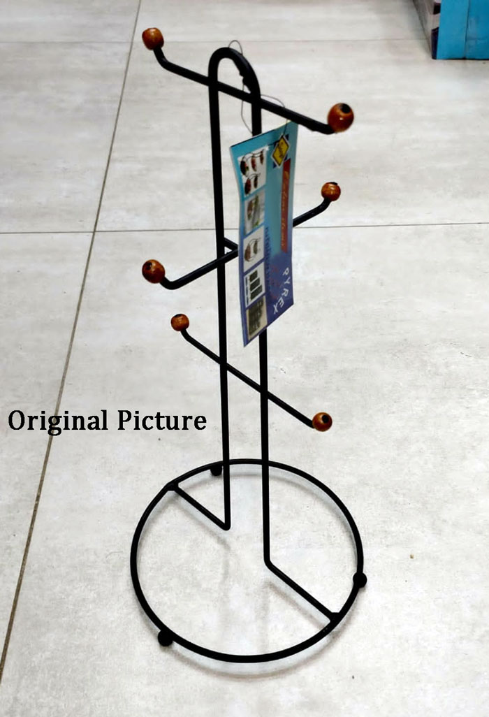 Cup Holder With 6 Hooks For Cup Tea Coffee Cup Black Powder Coated Stand For Kitchen