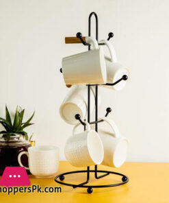 Cup Holder With 6 Hooks for Cup Tea Coffee Cup Black Powder Coated Stand for Kitchen
