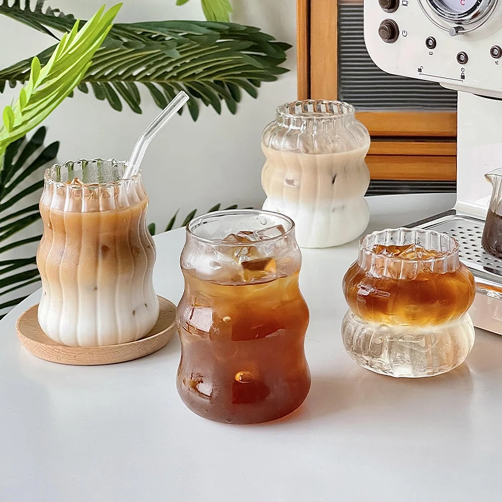 Glass Cold Coffee Cup Retro Mug Transparent Water Tea Drinkware Milk Juice Mugs Cup Tumblers Glasses Cocktail
