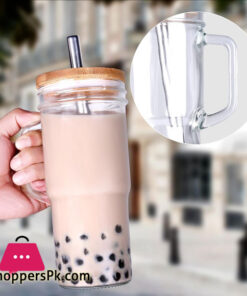 Glass Cup with Handle Glass Cup with Bamboo Lids and Straw