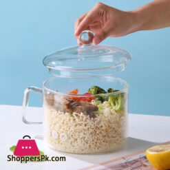 Glass Instant Noodle Bowl 1900Ml Microwave Safe Ramen Cooking Bowl With Lid And Handle