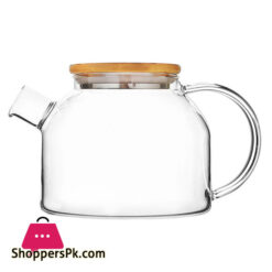 Glass Tea Pot High Borosilicate Glass 1050Ml Bamboo Lid
