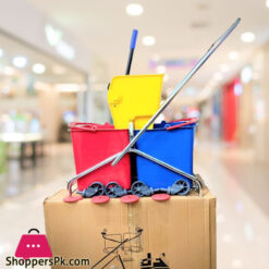 60 Liter Commercial Restaurant Janitorial Cleaning Rolling Industrial Mop Bucket With Down Press Wringer Triple - 44 Liter