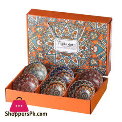 Japanese Style Korean 4.5 Inch Bohemia Print 6-Ceramic Bowl Set For Rice Soup Ramen