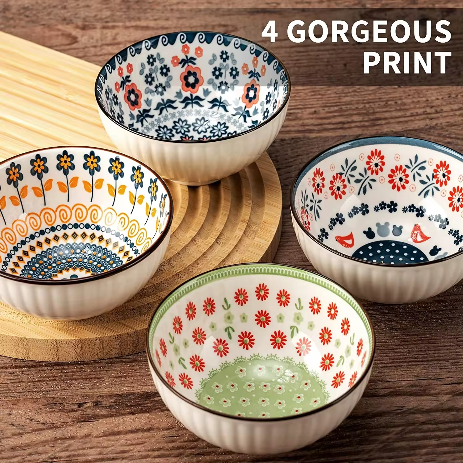 Japanese Style Korean 4.5 Inch Flower 6-Ceramic Bowl Set For Rice Soup Ramen