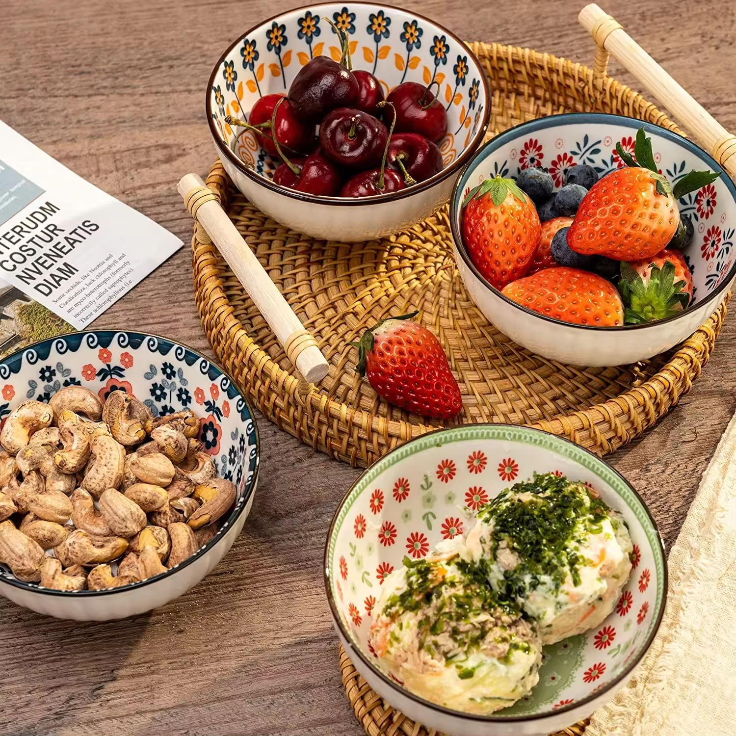 Japanese Style Korean 4.5 Inch Flower 6-Ceramic Bowl Set For Rice Soup Ramen