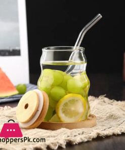 Jar Shaped Clear Glass Drinking Cup with Lid and Straw Juice Glass Milk Cup Home Coffee Cup Breakfast Mug Beverage Container 500ml