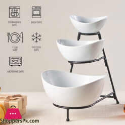 King 3Pcs White Melamine Lotus Set 2 Medium/ 1 Small With Black Stand Kt06