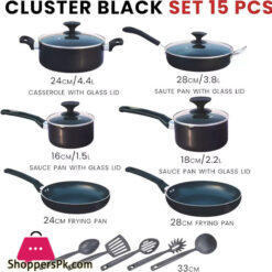 Kitchen King 15 Pieces Pots &Amp; Pans Non Stick Induction Cookware Set Black Kk2530102