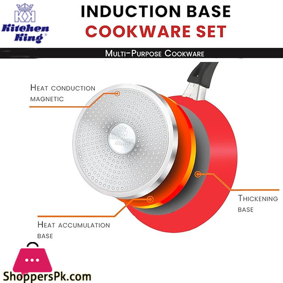 Kitchen King 8 Pieces Essentials Pots And Pans Cookware Set With Lids Non Stick Frying Pans Pfoa Free (Red)