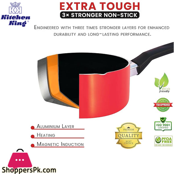 Kitchen King 8 Pieces Essentials Pots And Pans Cookware Set With Lids Non Stick Frying Pans Pfoa Free (Red)