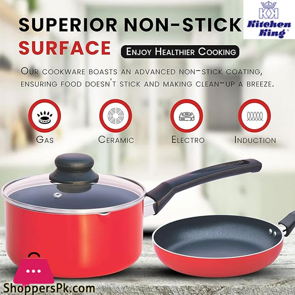 Kitchen King 8 Pieces Essentials Pots And Pans Cookware Set With Lids Non Stick Frying Pans Pfoa Free (Red)