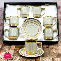 Line Pattern With Golden Finish Ceramic Tea Cup &Amp; Saucer Set