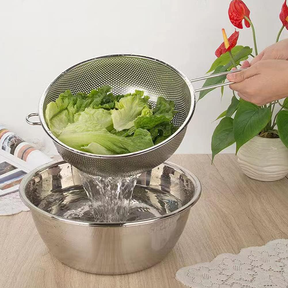 Micro-Perforated Colander, Stainless Steel Fine Mesh Colander With Long Handle, Metal Colander Strainer For Kitchen Size : 29Cm 7 Micro-Perforated Colander, Stainless Steel Fine Mesh Colander With Long Handle, Metal Colander Strainer For Kitchen Size : 29Cm