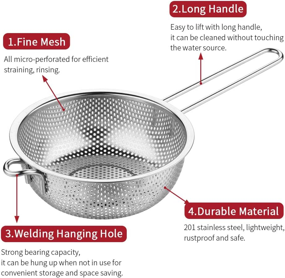Micro-Perforated Colander, Stainless Steel Fine Mesh Colander With Long Handle, Metal Colander Strainer For Kitchen Size : 29Cm 8 Micro-Perforated Colander, Stainless Steel Fine Mesh Colander With Long Handle, Metal Colander Strainer For Kitchen Size : 29Cm