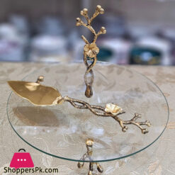 Orchid 1-Tier Glass Cake Plate &Amp; Cake Slice Lifter 2Pcs Set Gold Cd6879