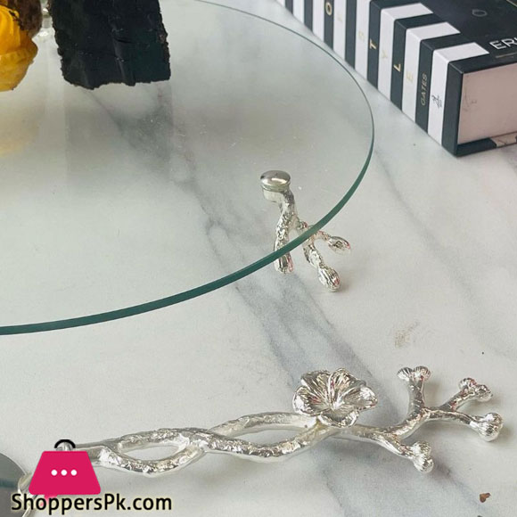 Orchid 1-Tier Glass Cake Plate &Amp; Cake Slice Lifter 2Pcs Set Silver Cd6878