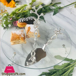 Orchid 1-Tier Glass Cake Plate &Amp; Cake Slice Lifter 2Pcs Set Silver Cd6878