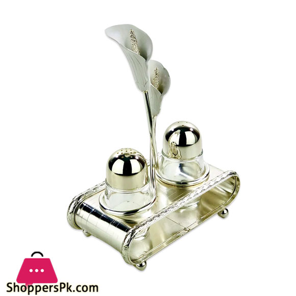Orchid Salt &Amp; Pepper Set With Lily Stand Silver Ta2632