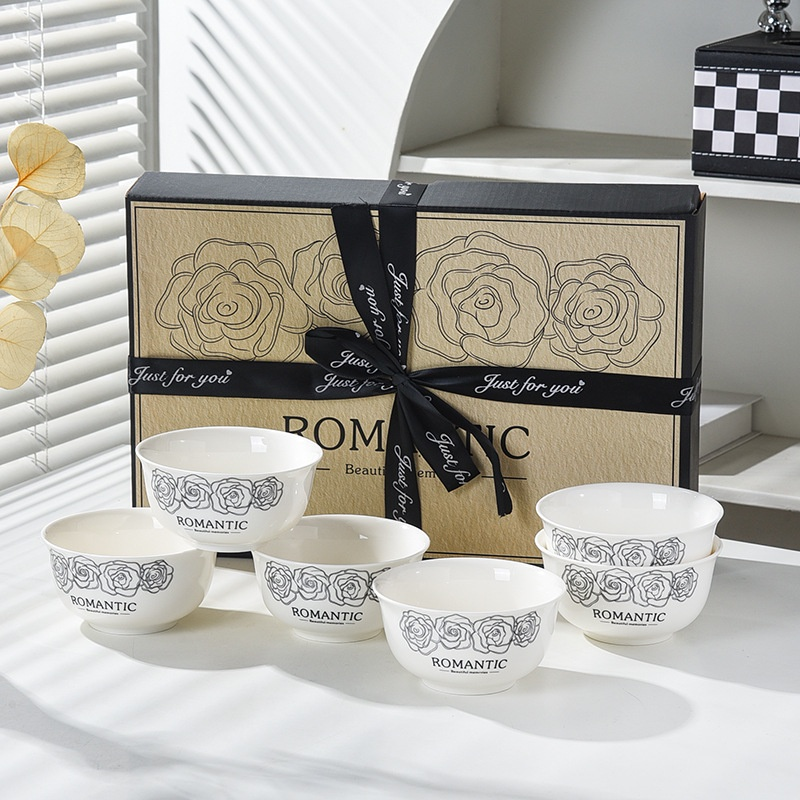 Rose Motif 6-Ceramic Bowl Gift Box