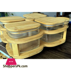 Rotatable Glass Jar Serving Set Borosilicate Glass Airtight Lids And Revolving Holder Stand 4 Square Jars With Stand For Home Kitchen