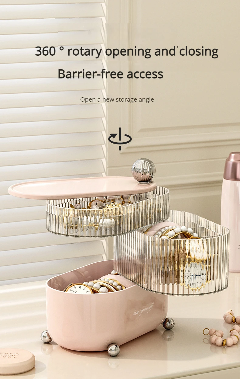 Rotating Jewelry Box Multi-Layer Desktop Storage Box For Cosmetics Lipsticks Cables Jewelry Makeup Organizer