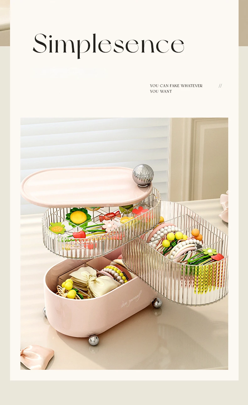 Rotating Jewelry Box Multi-Layer Desktop Storage Box For Cosmetics Lipsticks Cables Jewelry Makeup Organizer