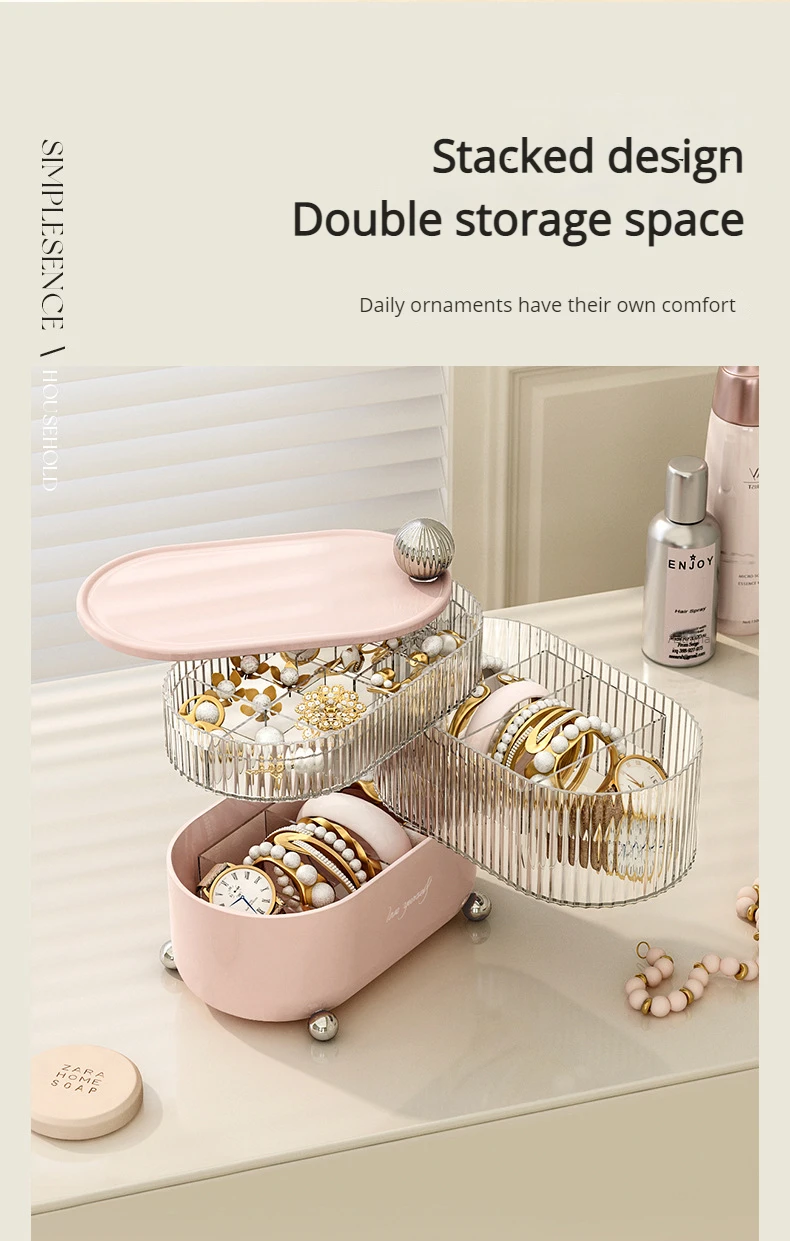 Rotating Jewelry Box Multi-Layer Desktop Storage Box For Cosmetics Lipsticks Cables Jewelry Makeup Organizer