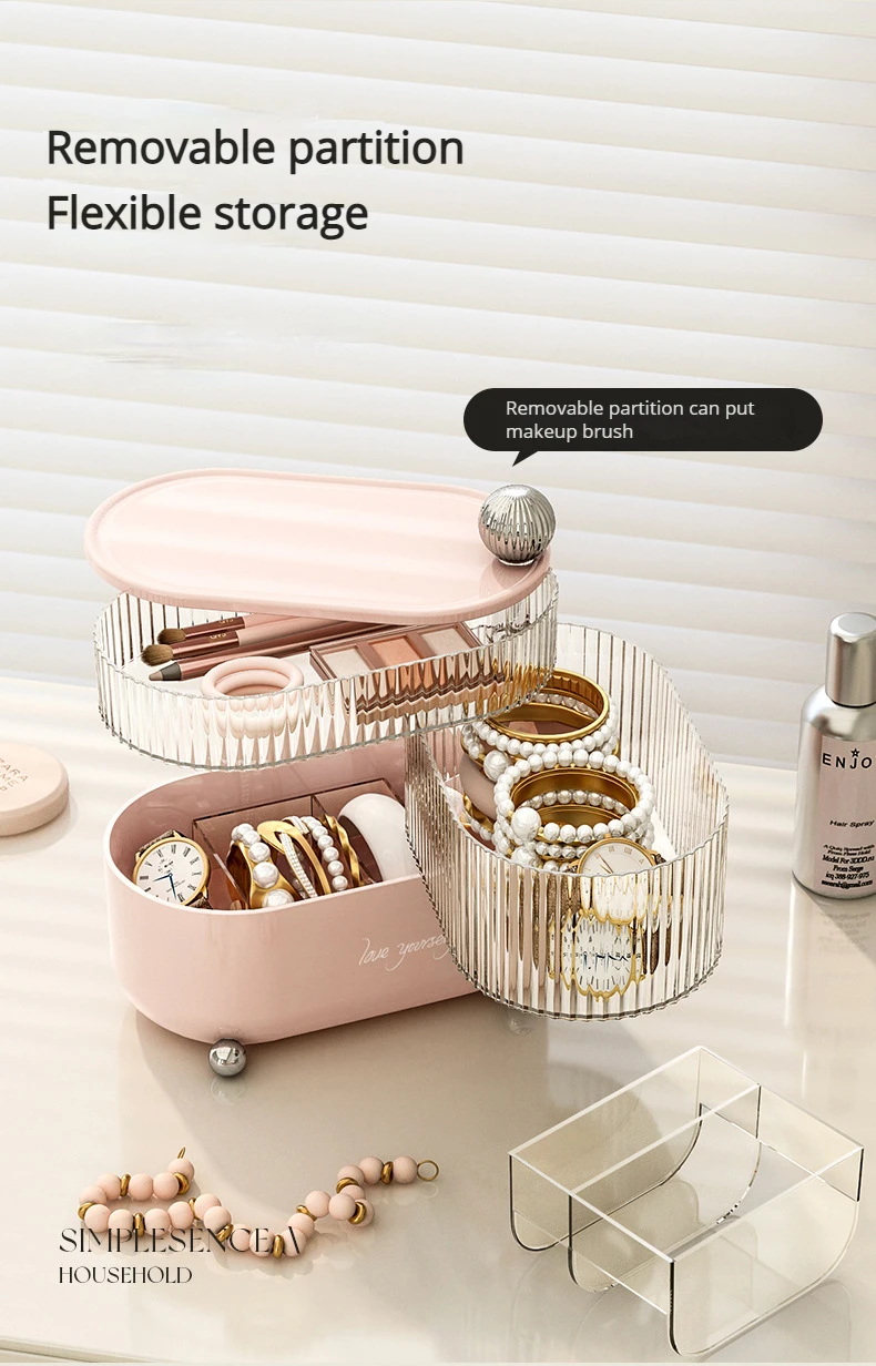 Rotating Jewelry Box Multi-Layer Desktop Storage Box For Cosmetics Lipsticks Cables Jewelry Makeup Organizer