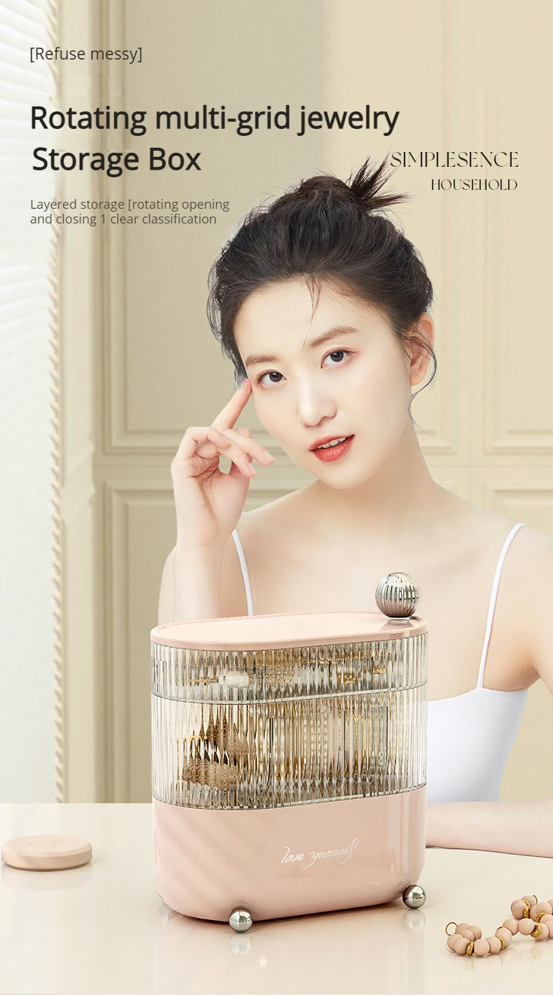 Rotating Jewelry Box Multi-Layer Desktop Storage Box For Cosmetics Lipsticks Cables Jewelry Makeup Organizer