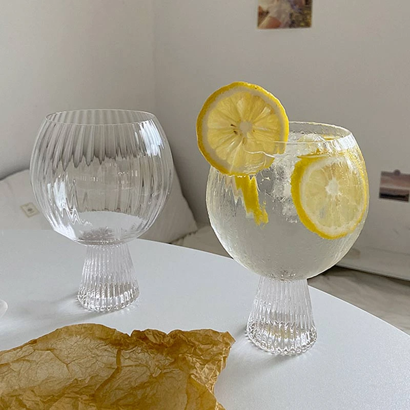 Round Drum Stripe Wine Glass Transparent Cocktail Glass Goblet Glass Set Of 6