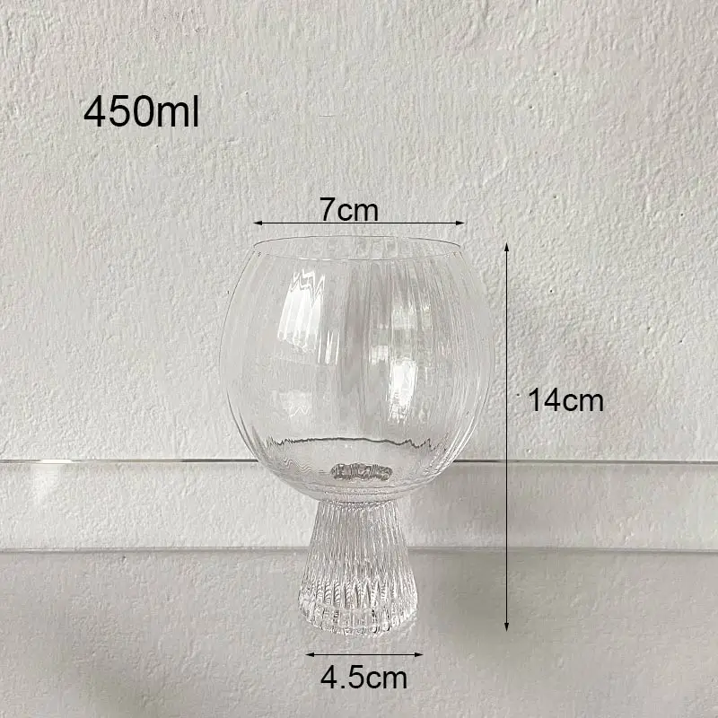 Round Drum Stripe Wine Glass Transparent Cocktail Glass Goblet Glass Set Of 6