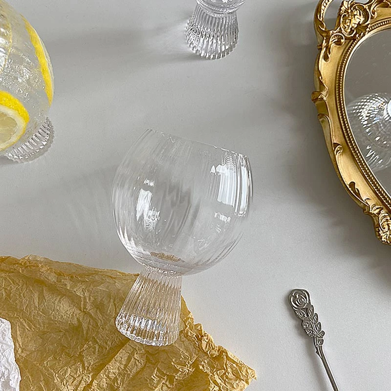 Round Drum Stripe Wine Glass Transparent Cocktail Glass Goblet Glass Set Of 6