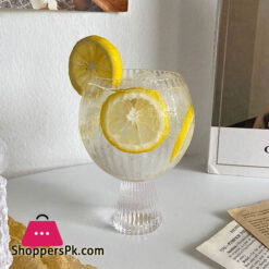 Round Drum Stripe Wine Glass Transparent Cocktail Glass Goblet Glass Set Of 6