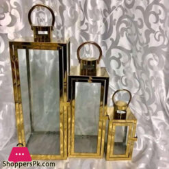 Shiny Rose-Gold Rectangular Design Candle Lamp Holders-3Pcs Set Sxg-005
