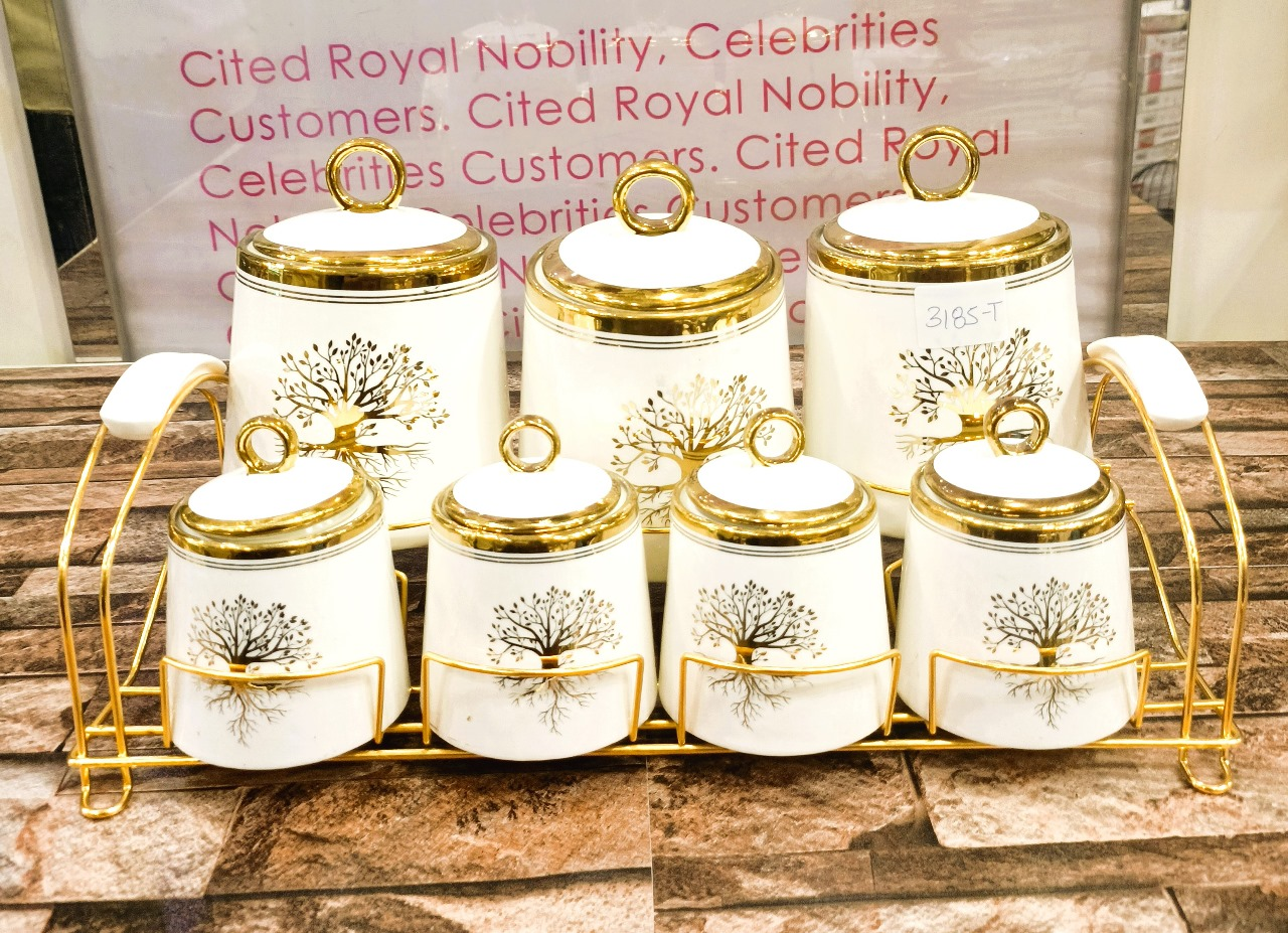 Solecasa Ceramic Canister Set 7 Piece With Metal Stand