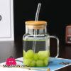 Square Glass Mug With Lid Straw Breakfast Milk Cup Microwave Safe Party Coffee Mug Beverage Container Glass 550Ml