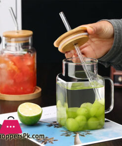 Square Glass Mug With Lid Straw Breakfast Milk Cup Microwave Safe Party Coffee Mug Beverage Container Glass 550Ml 36 Square Glass Mug With Lid Straw Breakfast Milk Cup Microwave Safe Party Coffee Mug Beverage Container Glass 550Ml - Image 3