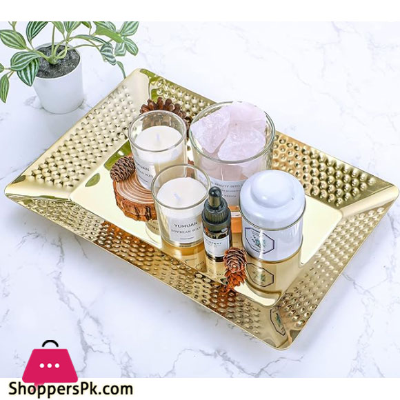 Stainless Steel Gold Hammered Rectangle Decorative Tray Gst2008