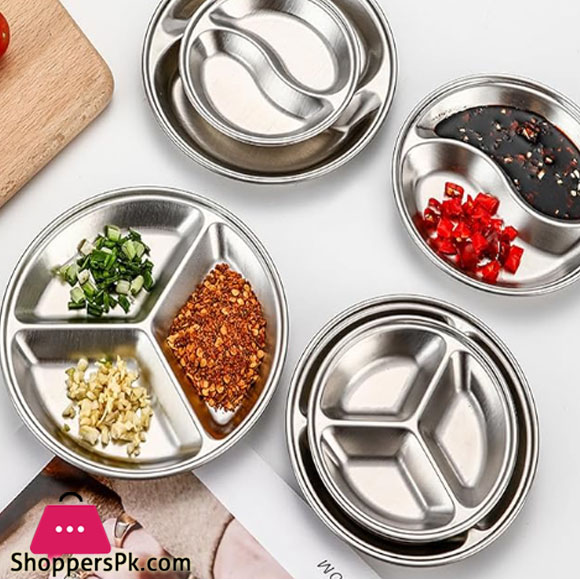 Stainless Steel Sauce Plate 3 Partition 14Cm Silver Gst2076
