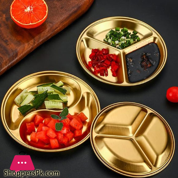 Stainless Steel Sauce Plate 3 Partition 14Cm Gold Gst2080