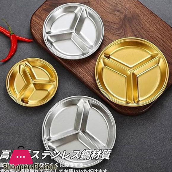 Stainless Steel Sauce Plate 3 Partition 14Cm Gold Gst2080