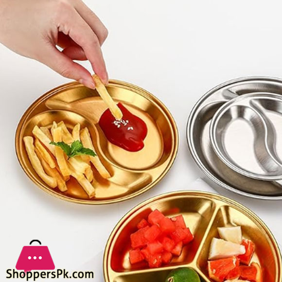 Stainless Steel Sauce Plate 3 Partition 14Cm Gold Gst2080