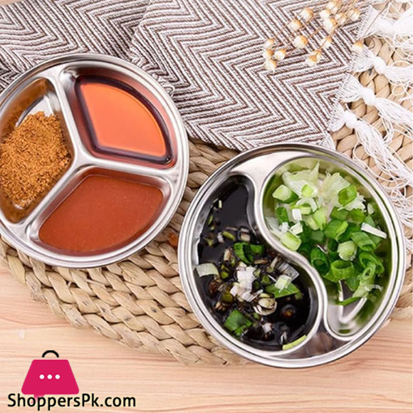 Stainless Steel Sauce Plate 3 Partition 14Cm Silver Gst2076